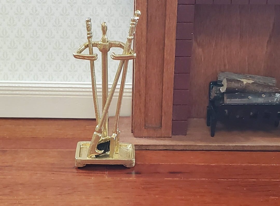 Dollhouse Fireplace Accessory Set Shovel Broom Poker GOLD 1:12 Scale Miniature - Miniature Crush