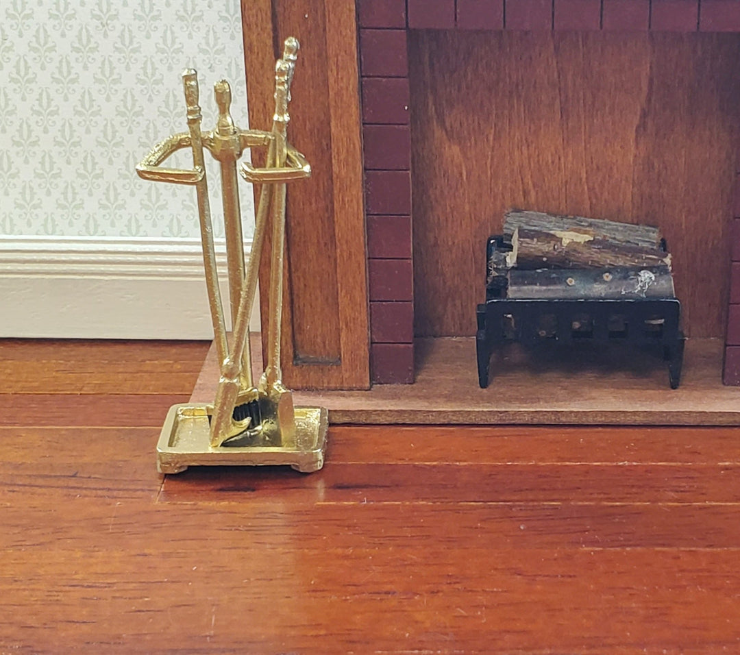 Dollhouse Fireplace Accessory Set Shovel Broom Poker GOLD 1:12 Scale Miniature - Miniature Crush