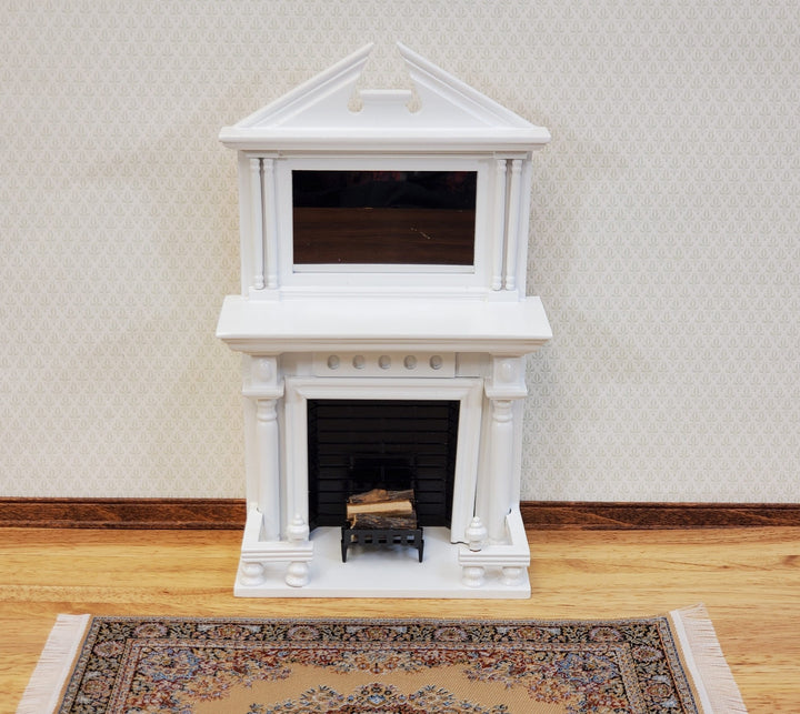 Dollhouse Fireplace Large with Mirror White Finish 1:12 Scale Miniature Furniture - Miniature Crush