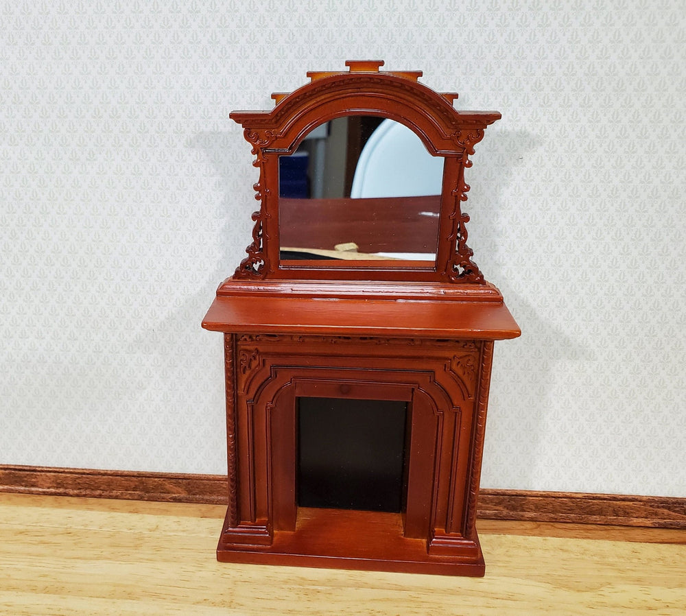 Dollhouse Fireplace Ornate Overmantel with Mirror 1:12 Scale Miniature Walnut Finish - Miniature Crush