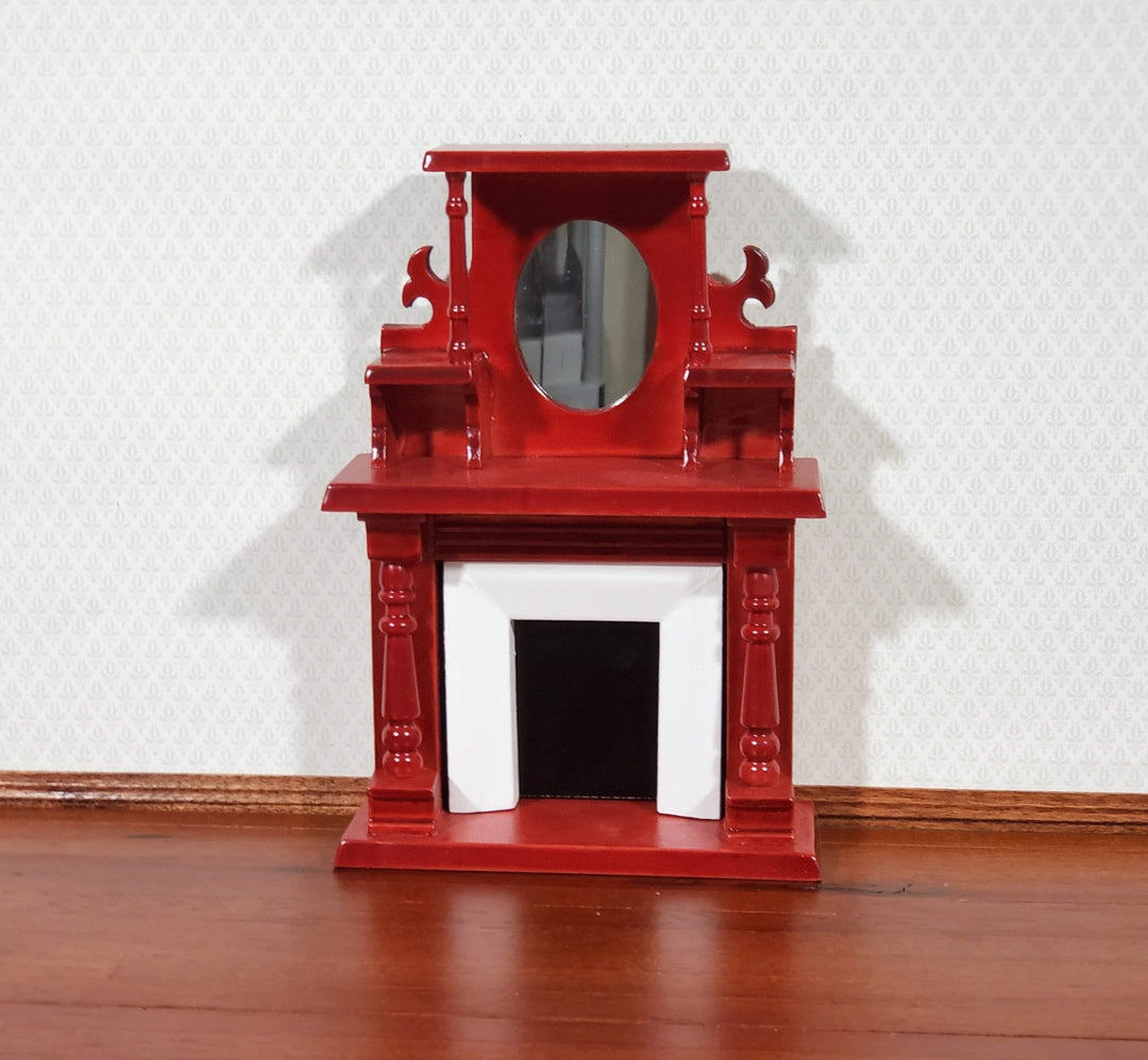 Dollhouse Fireplace Victorian with Mirror Wood with a Mahogany Finish 1:12 Scale Miniature Furniture - Miniature Crush