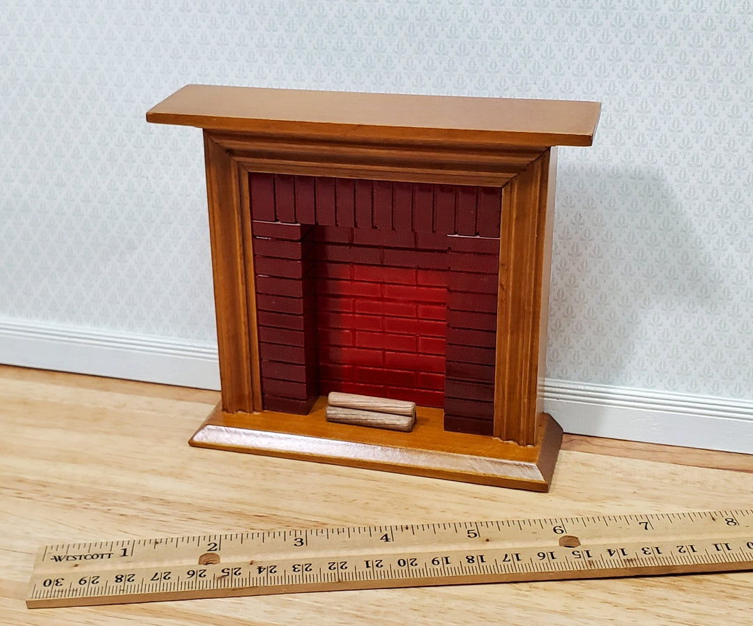 Dollhouse Fireplace with "Brick" Insert Walnut Finish 1:12 Scale Miniature Furniture - Miniature Crush
