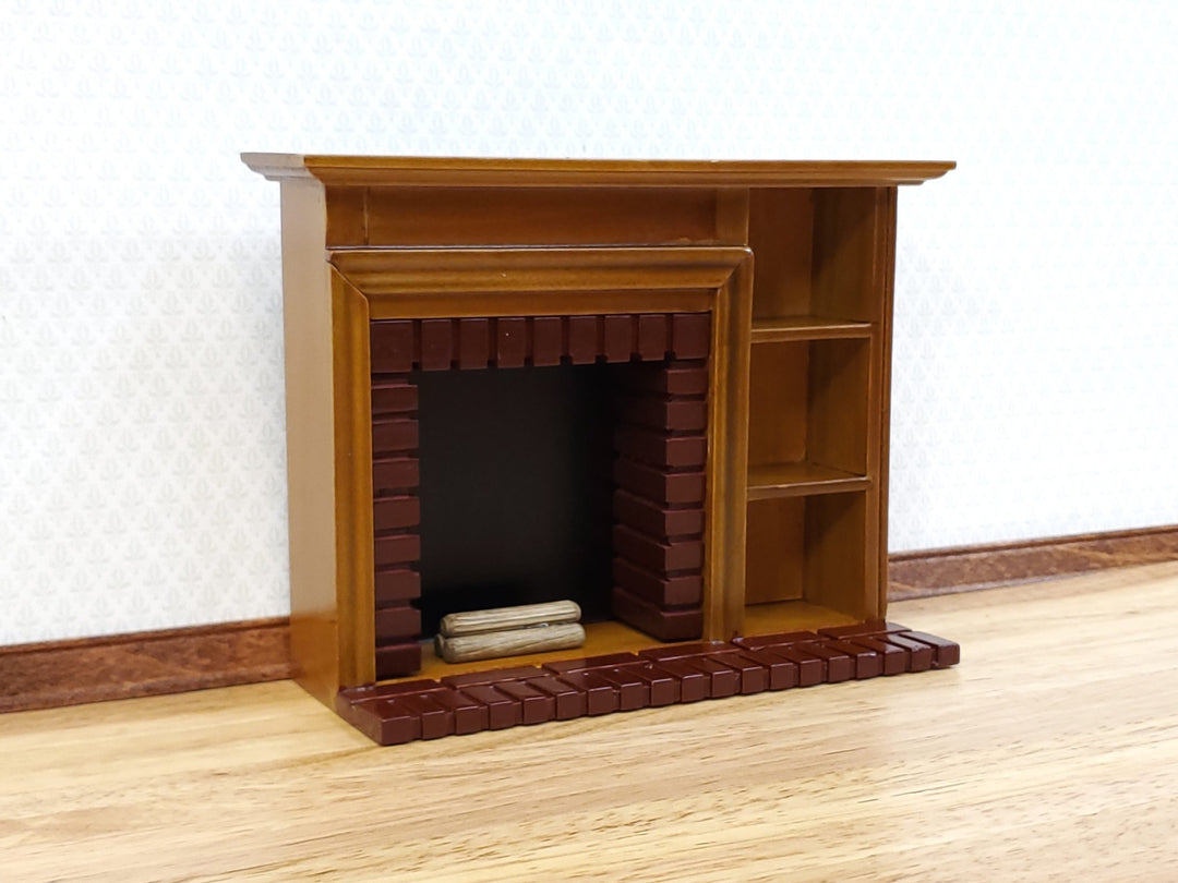 Dollhouse Fireplace with Shelves & Brick Surround Wood Walnut Finish 1:12 Scale Furniture - Miniature Crush