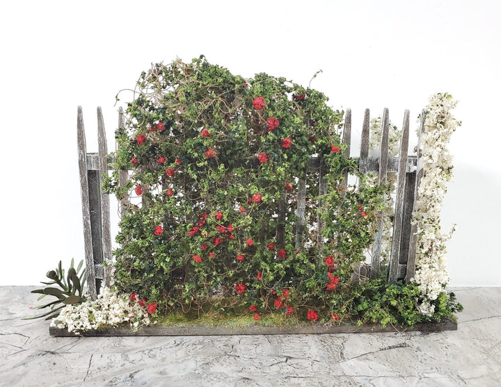 Dollhouse Flowers with Fence Red White Large 1:12 Scale Miniature 2 Sided - Miniature Crush