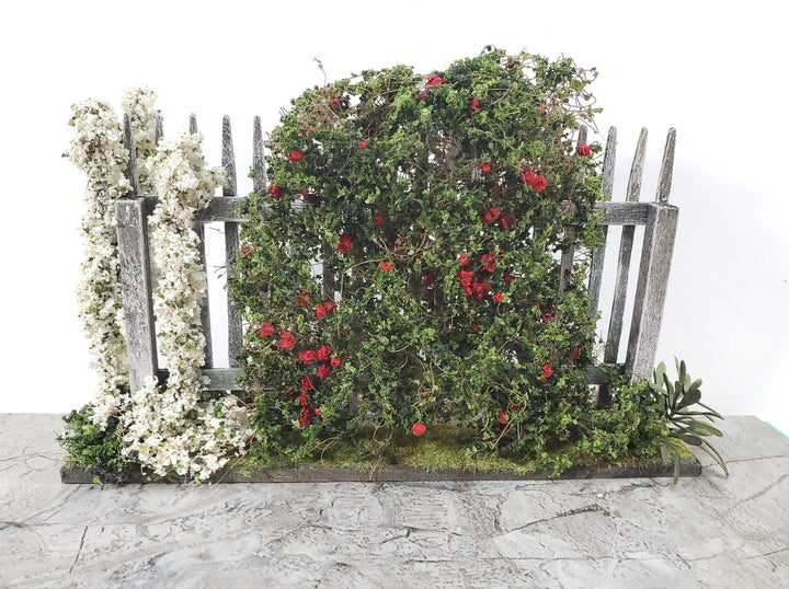 Dollhouse Flowers with Fence Red White Large 1:12 Scale Miniature 2 Sided - Miniature Crush