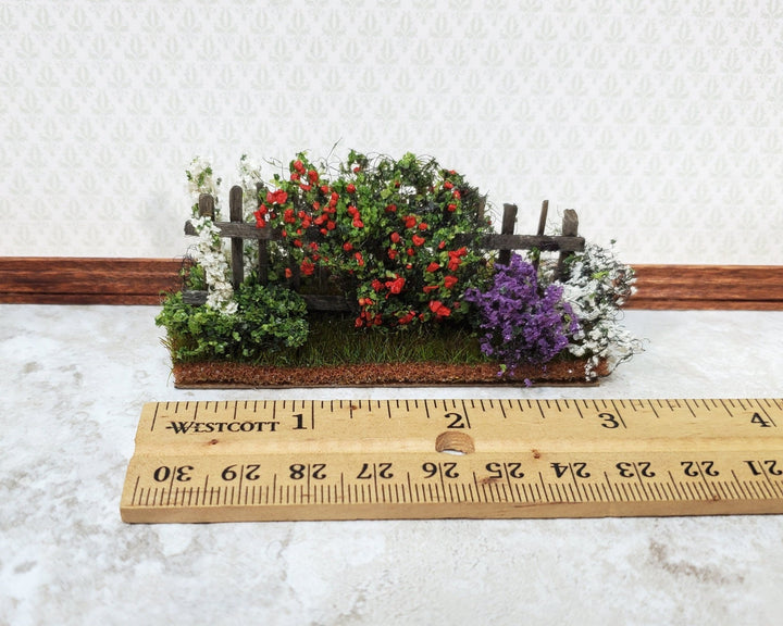 Dollhouse Flowers with Fence Red White Purple 1:12 Scale Miniature 2 Sided - Miniature Crush