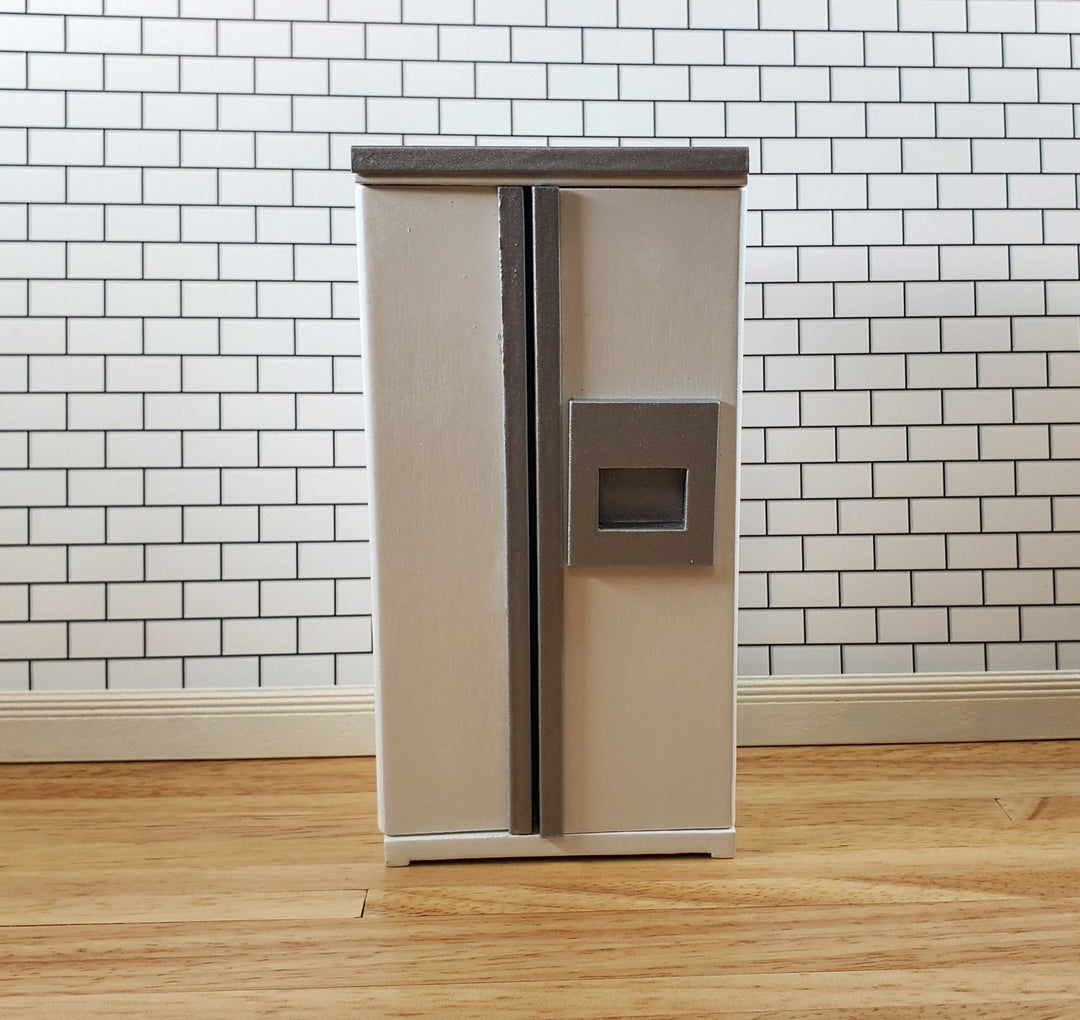 Dollhouse Fridge Modern Refrigerator White Silver 1:12 Scale Miniature Furniture - Miniature Crush