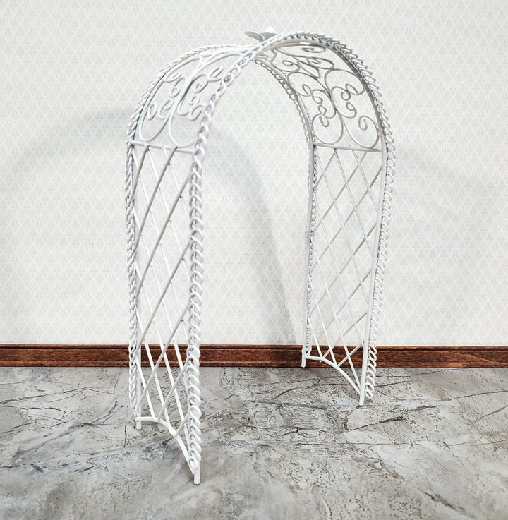 Dollhouse Garden Arbor Trellis Arch for Flowers White Metal 1:12 Scale Miniature Decor - Miniature Crush