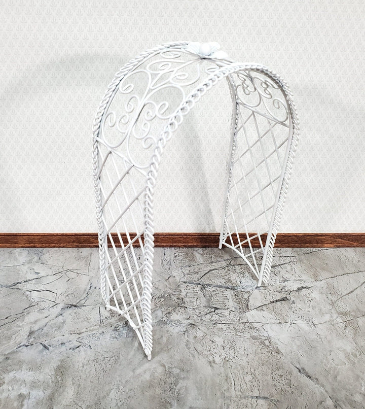 Dollhouse Garden Arbor Trellis Arch for Flowers White Metal 1:12 Scale Miniature Decor - Miniature Crush