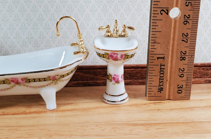 Dollhouse HALF SCALE Bathroom Set Reutter Porcelain Victorian Rose 1:24 Tub Sink - Miniature Crush