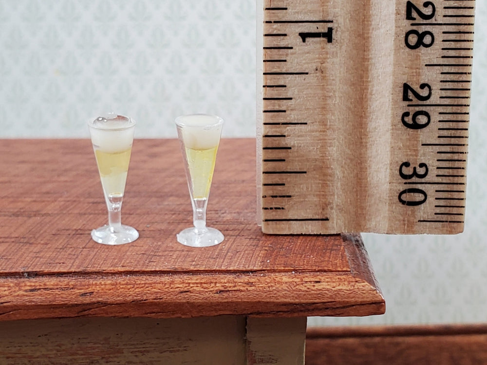 Dollhouse HALF SCALE Filled Pilsner Beer Glasses Stemware x2 plastic 1:24 Scale - Miniature Crush