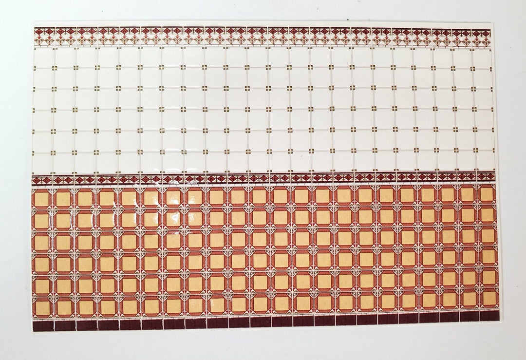 Dollhouse HALF SCALE Wall Tiles Embossed Rust White Orange 1:24 Scale World Model - Miniature Crush