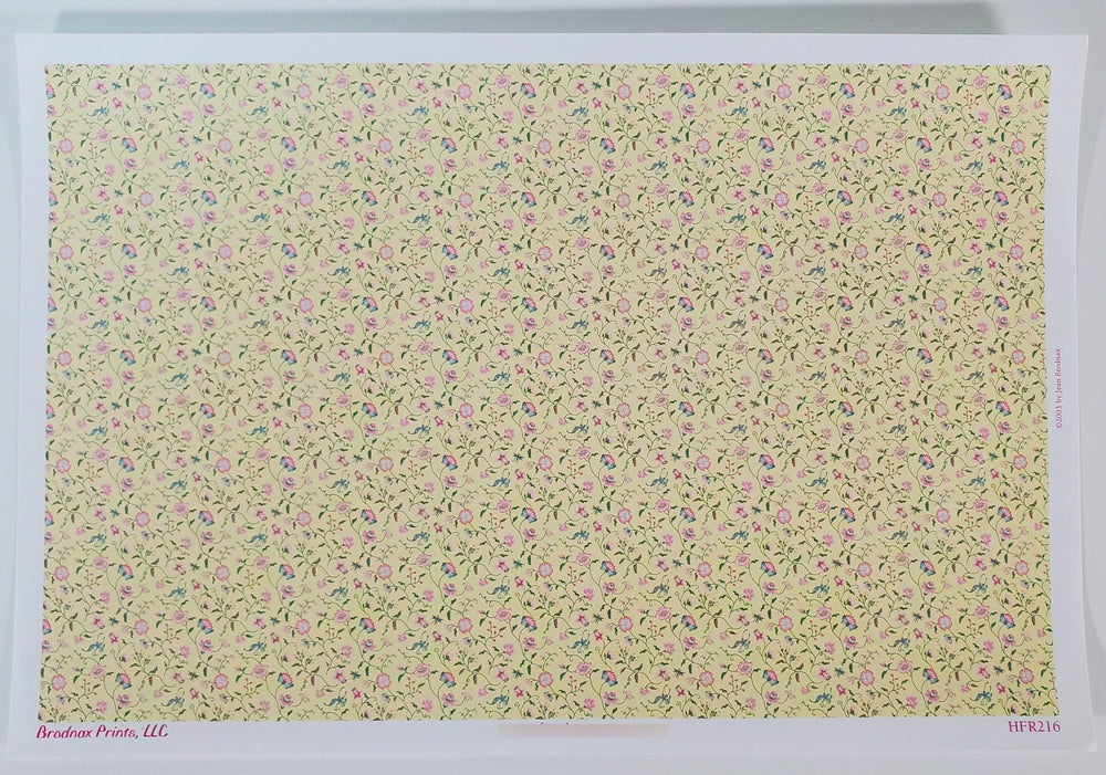 Dollhouse HALF SCALE Wallpaper 3 Sheets Pale Yellow Floral "Papillon" 1:24 Scale - Miniature Crush