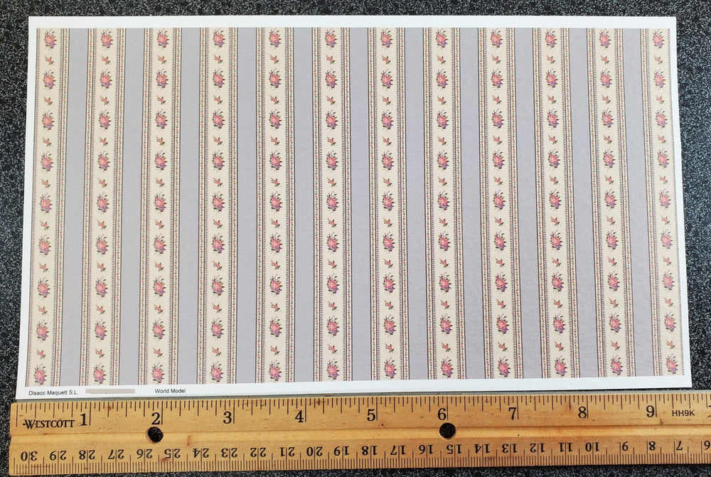 Dollhouse HALF SCALE Wallpaper Blue Stripes 1 Sheet World Model 1:24 Floral - Miniature Crush