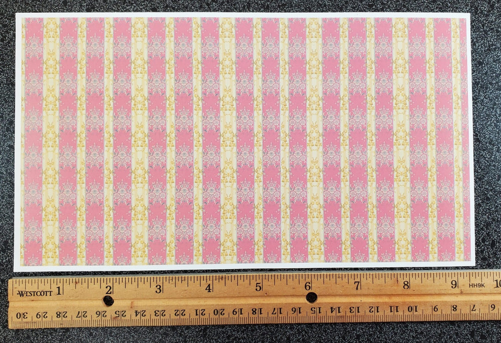 Dollhouse HALF SCALE Wallpaper Pink Gold 1 Sheet World Model 1:24 Victorian - Miniature Crush