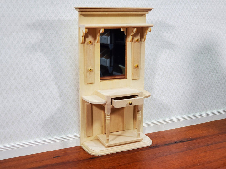 Dollhouse Hall Stand Table with Mirror Tall Unpainted Wood DIY 1:12 Scale Furniture - Miniature Crush