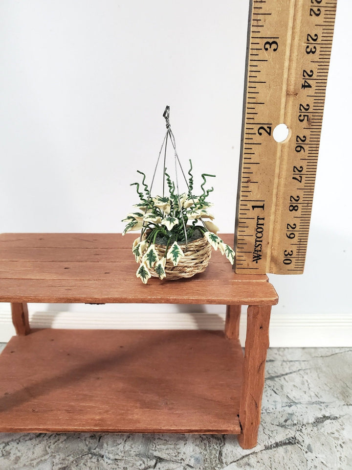 Dollhouse Hanging Plant Variegated English Ivy in Natural Fiber Basket 1:12 Scale Miniature - Miniature Crush