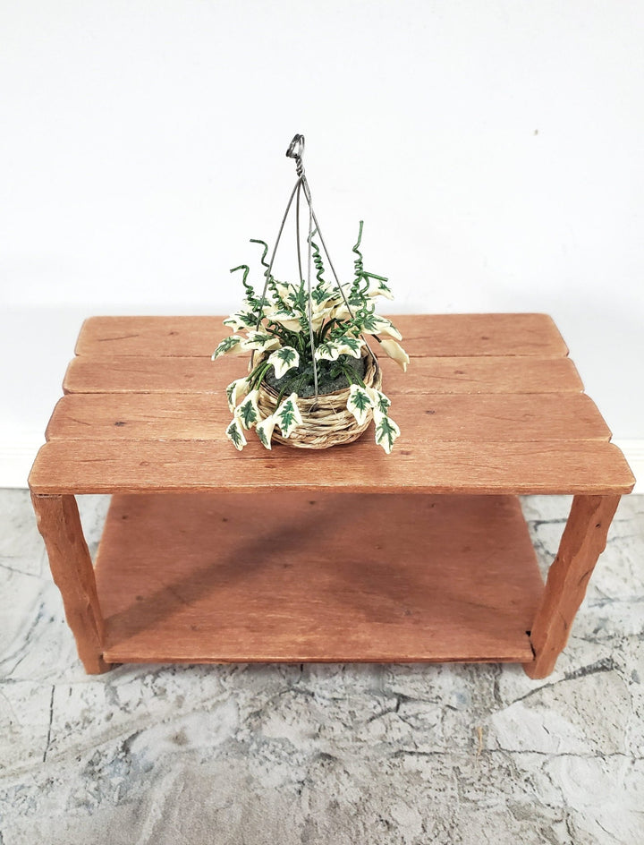 Dollhouse Hanging Plant Variegated English Ivy in Natural Fiber Basket 1:12 Scale Miniature - Miniature Crush
