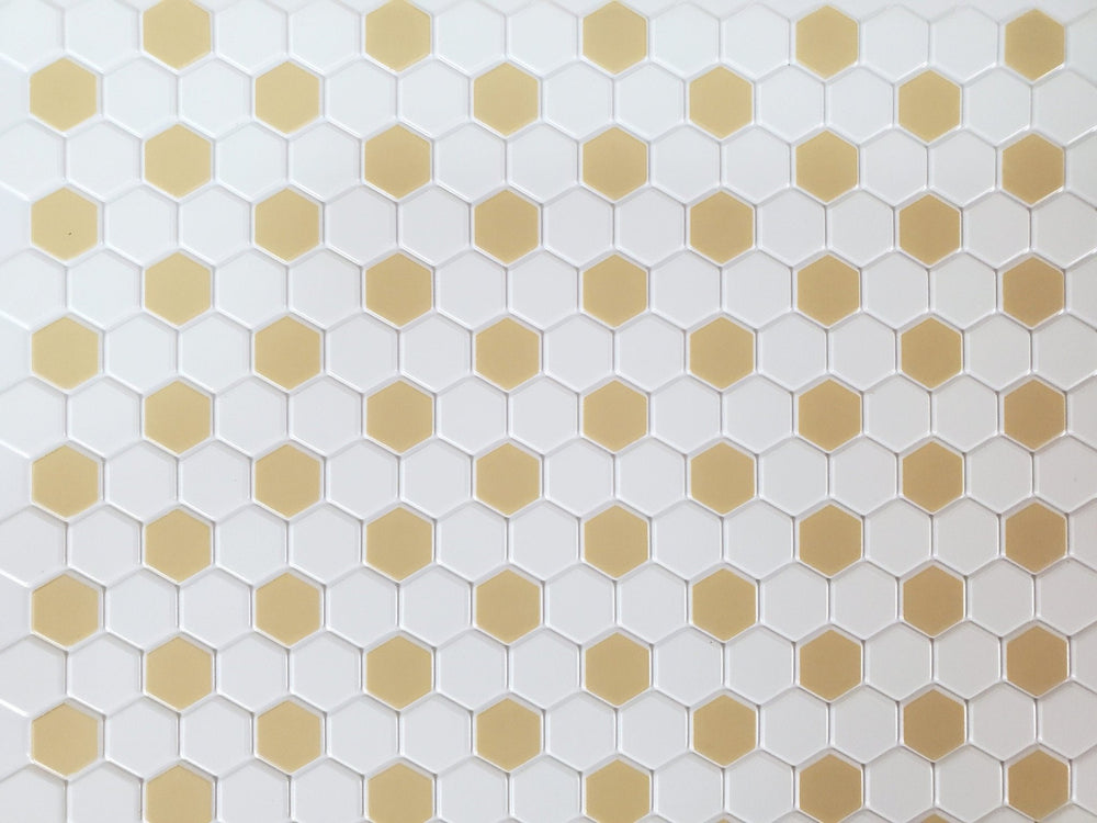 Dollhouse Hexagon Vinyl Tile Flooring Embossed Beige on White Floor 1:12 Scale Miniatures - Miniature Crush
