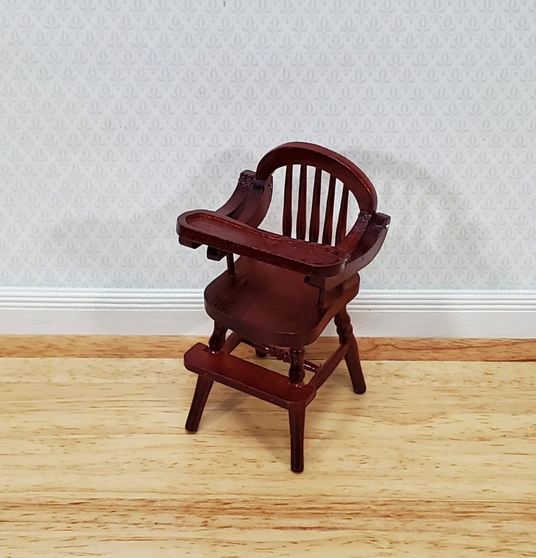 Dollhouse High Chair 1:12 Scale Miniature Furniture Wood Mahogany Finish Movable Tray - Miniature Crush