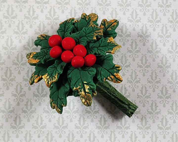 Dollhouse Holly Spray Christmas Decoration Use in 1:6 or 1:12 Miniature Settings - Miniature Crush