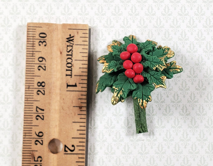 Dollhouse Holly Spray Christmas Decoration Use in 1:6 or 1:12 Miniature Settings - Miniature Crush