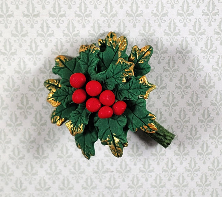 Dollhouse Holly Spray Christmas Decoration Use in 1:6 or 1:12 Miniature Settings - Miniature Crush