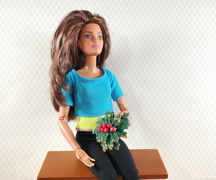 Dollhouse Holly Spray Christmas Decoration Use in 1:6 or 1:12 Miniature Settings - Miniature Crush