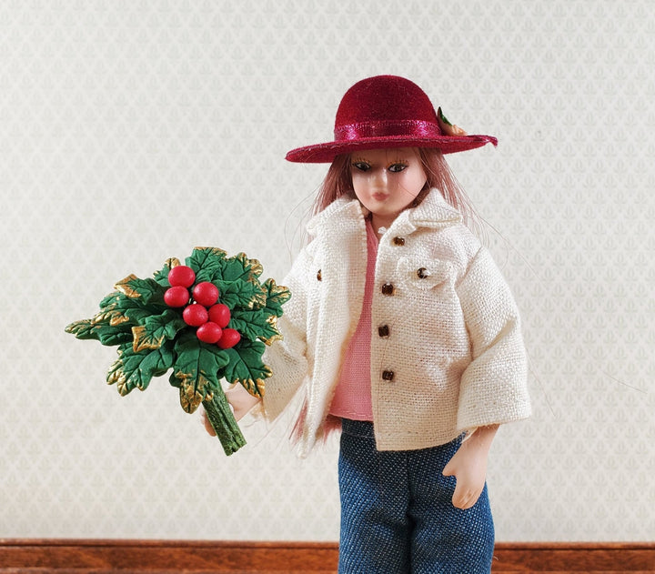 Dollhouse Holly Spray Christmas Decoration Use in 1:6 or 1:12 Miniature Settings - Miniature Crush