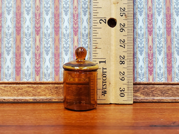 Dollhouse Jar Empty Amber Glass with Lid Short Wide for Miniature Shop or Kitchen - Miniature Crush