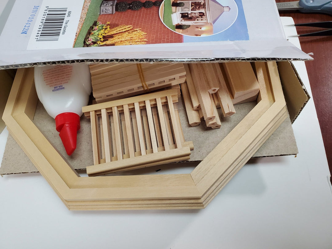 Dollhouse KIT Gazebo Patio Deck with Railings Wood DIY 1:12 Scale Miniature - Miniature Crush