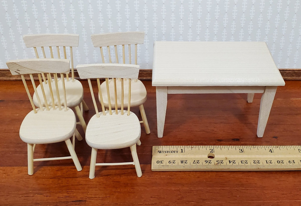 Dollhouse Kitchen Table with 4 Chairs Unpainted 112 Scale Miniature Furniture Miniature Crush