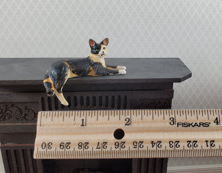 Dollhouse Kitty Cat Calico Black Orange Shelf Sitter Leg Down 1:12 Scale Miniature - Miniature Crush