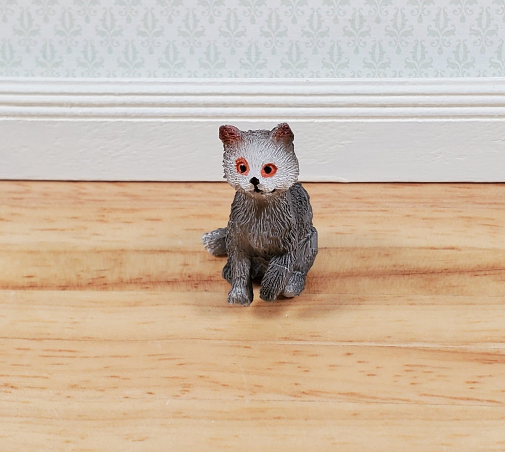 Dollhouse Kitty Cat Gray Sitting 1:12 Scale Miniature Pet - Miniature Crush