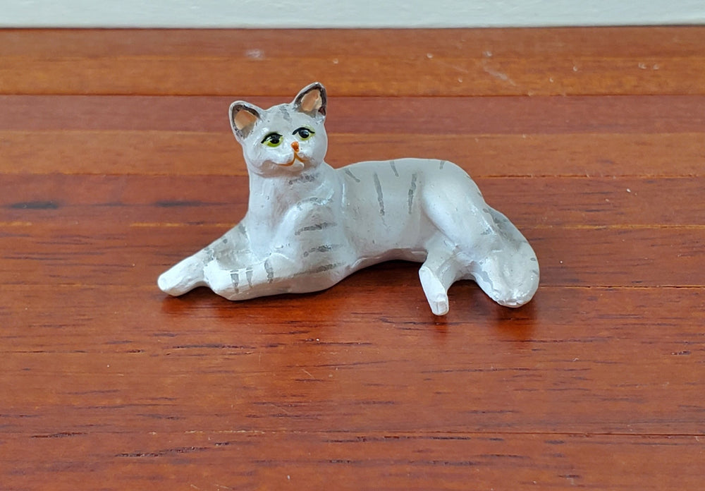 Dollhouse Kitty Cat Gray Tabby Lying Down on Side 1:12 Scale Miniature Pet - Miniature Crush