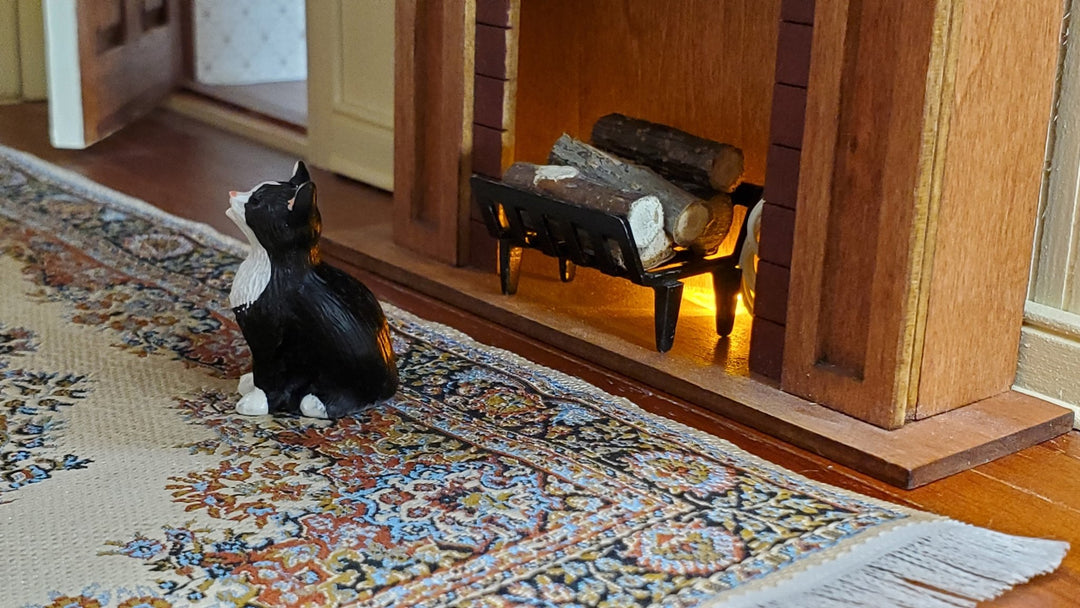 Dollhouse Kitty Cat Tuxedo Black and White Eyes Closed Sitting 1:12 Scale Miniature - Miniature Crush