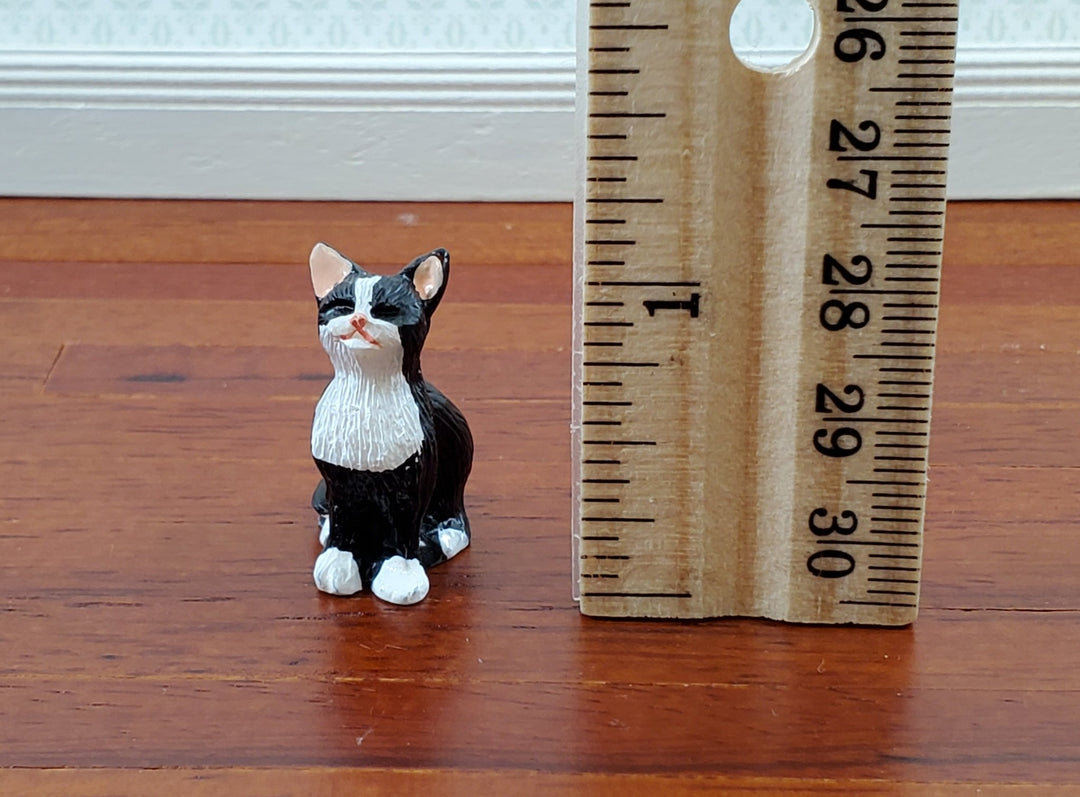 Dollhouse Kitty Cat Tuxedo Black and White Eyes Closed Sitting 1:12 Scale Miniature - Miniature Crush