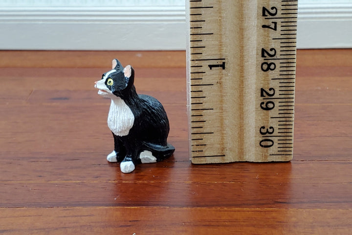 Dollhouse Kitty Cat Tuxedo Black and White Sitting 1:12 Scale Miniature Pet - Miniature Crush
