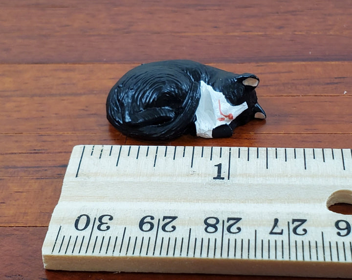 Dollhouse Kitty Cat Tuxedo Black and White Sleeping 1:12 Scale Miniature Pet - Miniature Crush