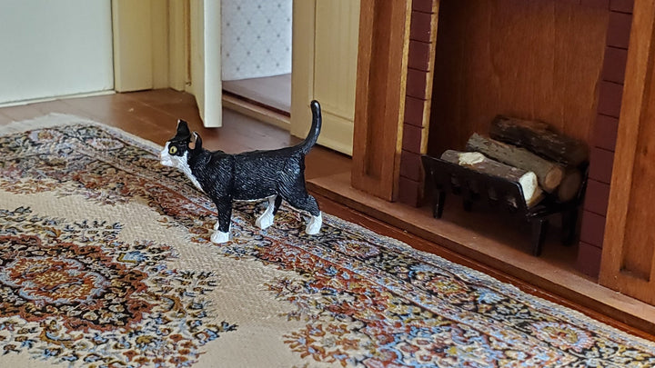 Dollhouse Kitty Cat Tuxedo Black and White Walking 1:12 Scale Miniature Pet - Miniature Crush
