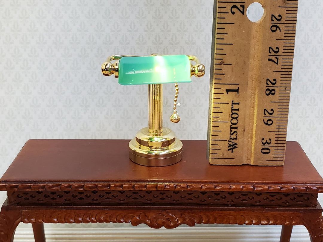 Dollhouse Lamp Battery Light Desk Table with Green Shade 1:12 Scale Miniature - Miniature Crush