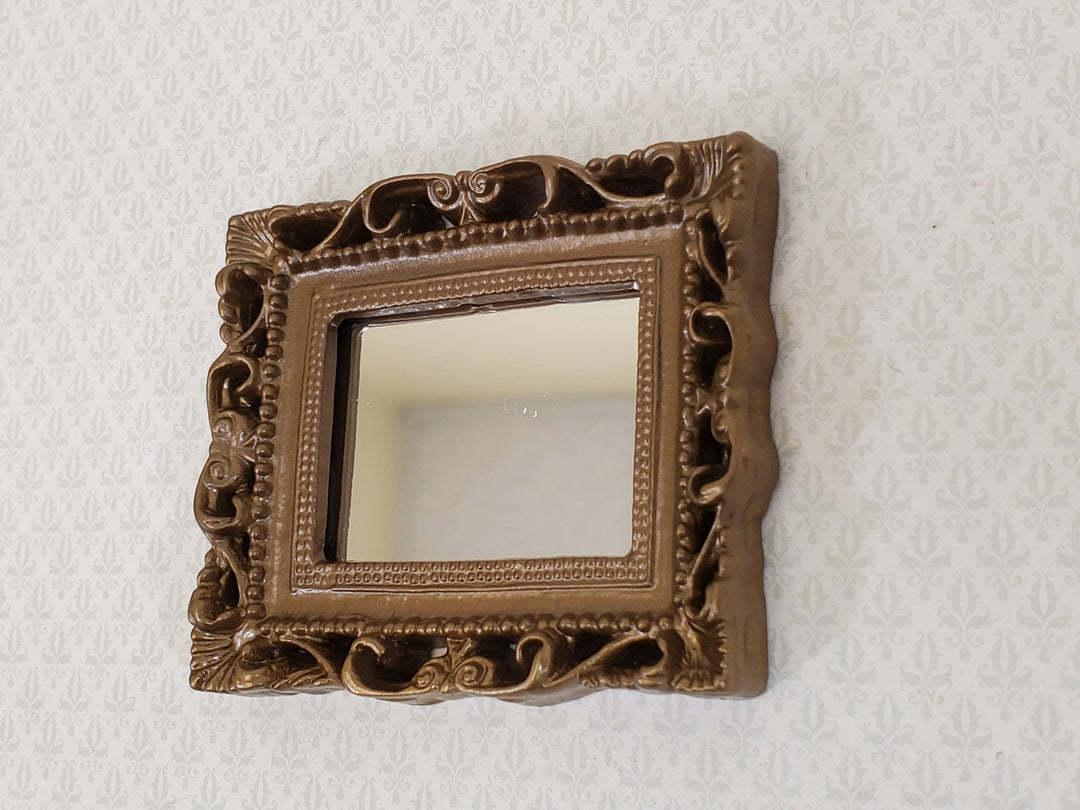 Dollhouse Large Mirror with Fancy Dark Gold Frame 1:12 Scale Miniature 2 1/2" x 2 1/4" - Miniature Crush