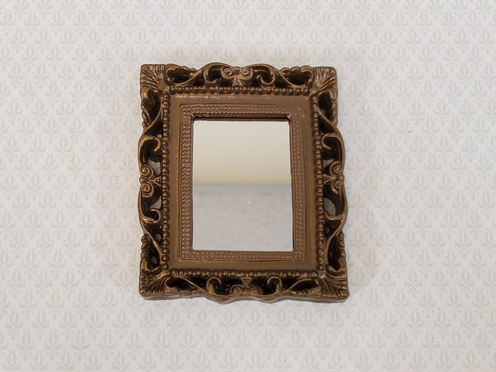Dollhouse Large Mirror with Fancy Dark Gold Frame 1:12 Scale Miniature 2 1/2" x 2 1/4" - Miniature Crush