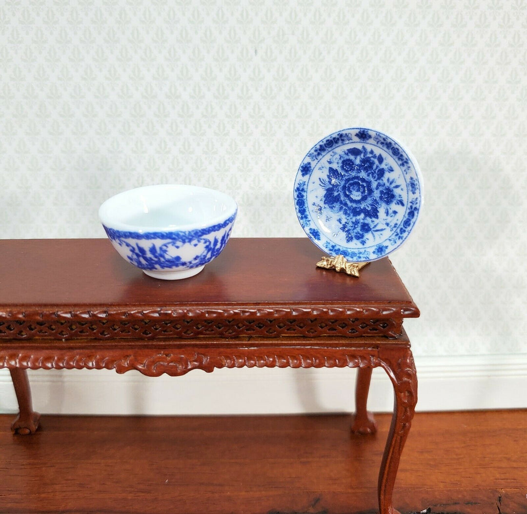 Dollhouse Large Serving Bowl Ceramic Blue White Delft Style 1:12 Scale Miniature - Miniature Crush
