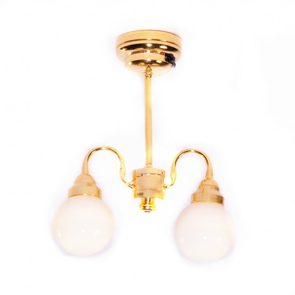 Dollhouse LED Battery Ceiling Light 2 Arm Globe Chandelier 1:12 Scale Miniature - Miniature Crush