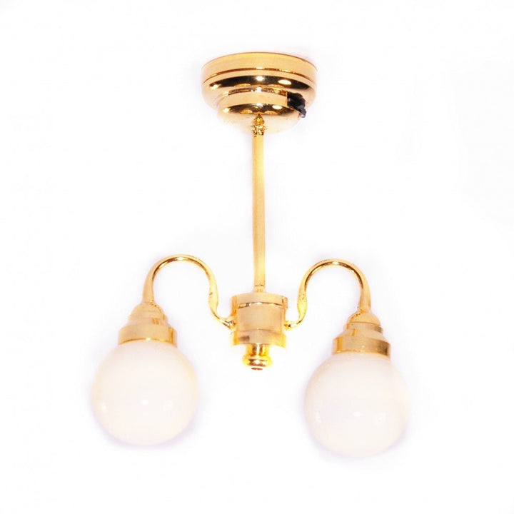 Dollhouse LED Battery Ceiling Light 2 Arm Globe Chandelier 1:12 Scale Miniature - Miniature Crush