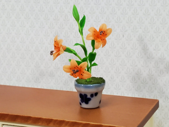 Dollhouse Lily Lilies Flowers Orange in Ceramic Pot 1:12 Scale Miniature Plant - Miniature Crush