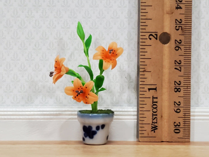 Dollhouse Lily Lilies Flowers Orange in Ceramic Pot 1:12 Scale Miniature Plant - Miniature Crush