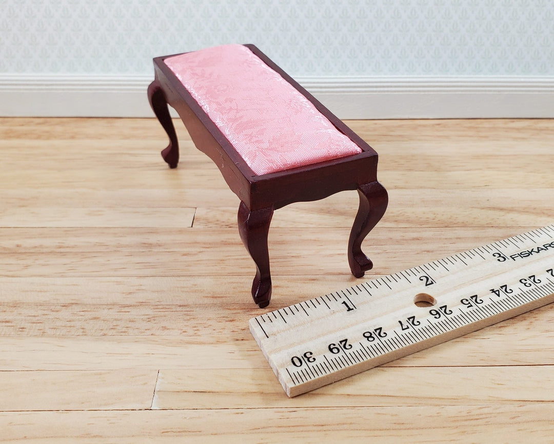 Dollhouse Miniature Bench Padded Pink Seat Mahogany Finish 1:12 Scale Furniture - Miniature Crush