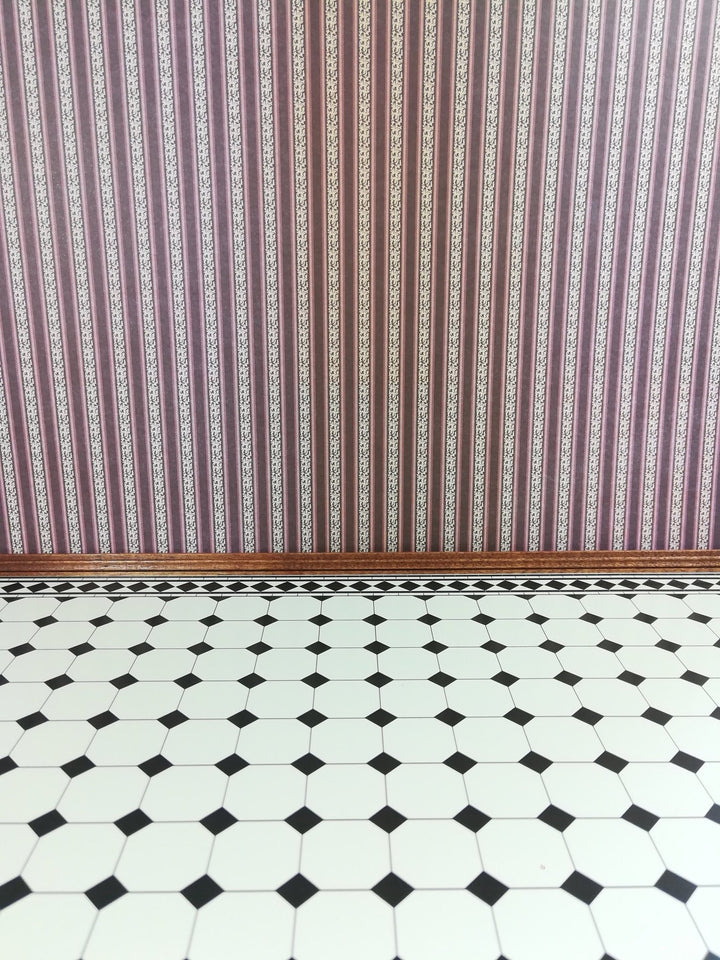 Dollhouse Miniature Black & White Faux Tile Flooring Diamonds Squares 1:12 Scale - Miniature Crush